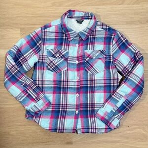 Eddie Bauer Kids Faux Shearling Plaid Jacket - Blue and Pink